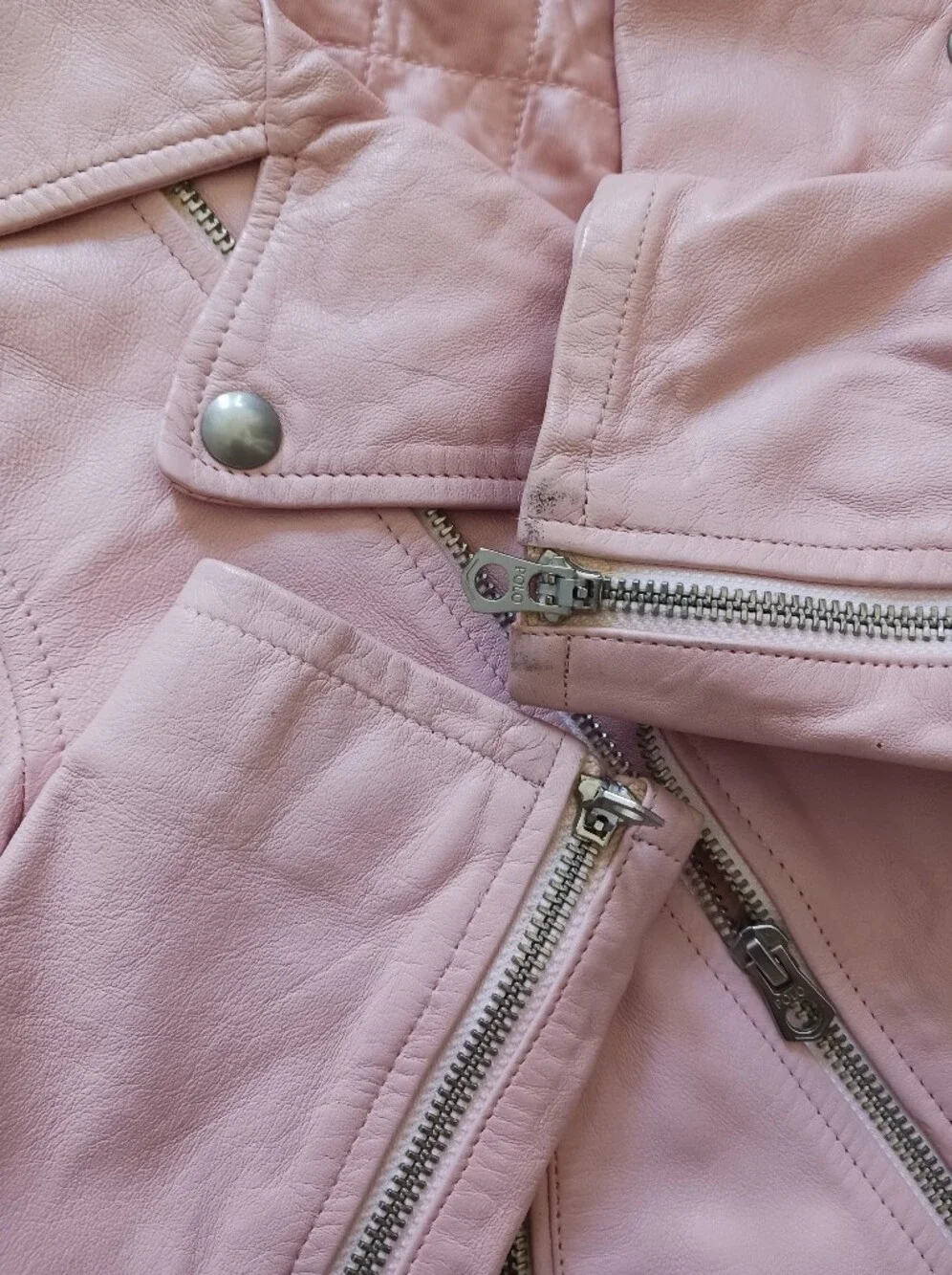 Girls Polo Ralph Lauren Lamb Leather Powder Pink Moto Zip-Up Jacket Size 10-12